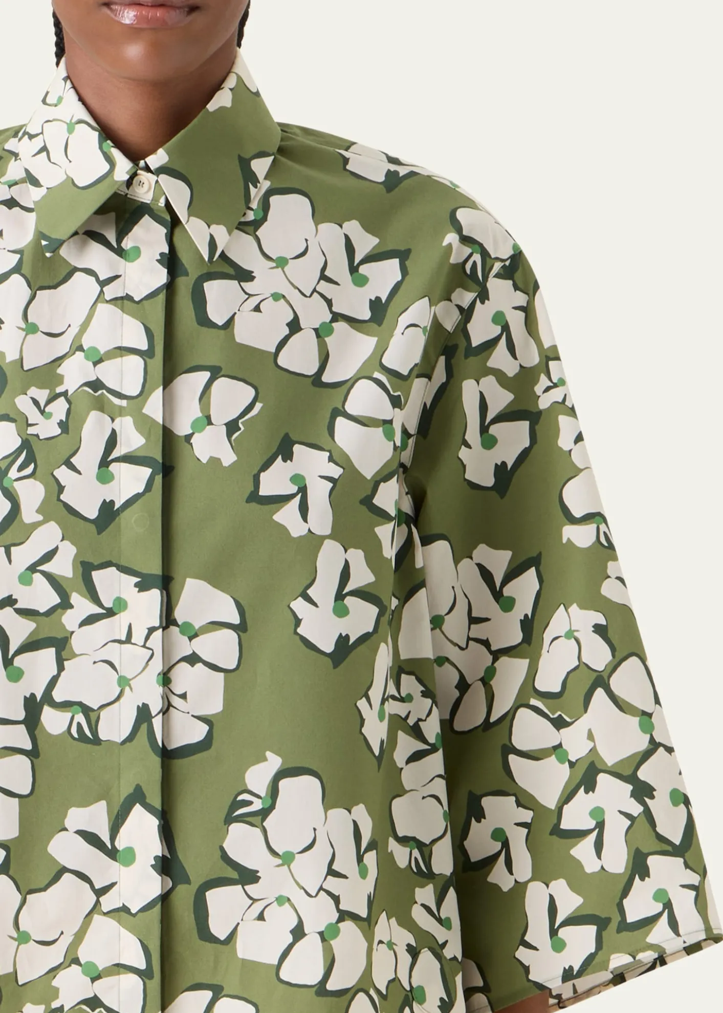Akris puntoPapercut Flower Print Cotton Poplin Button-Down Shirt