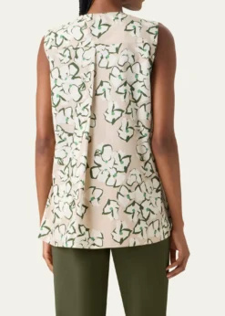 Akris puntoPapercut Flower Print Cotton Poplin Sleeveless Tunic Blouse