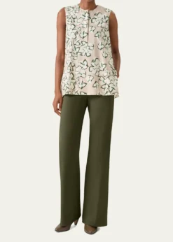 Akris puntoPapercut Flower Print Cotton Poplin Sleeveless Tunic Blouse