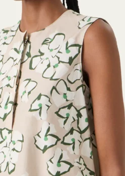 Akris puntoPapercut Flower Print Cotton Poplin Sleeveless Tunic Blouse