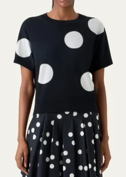 Akris puntoPolka-Dot Merino Wool Short-Sleeve Sweater