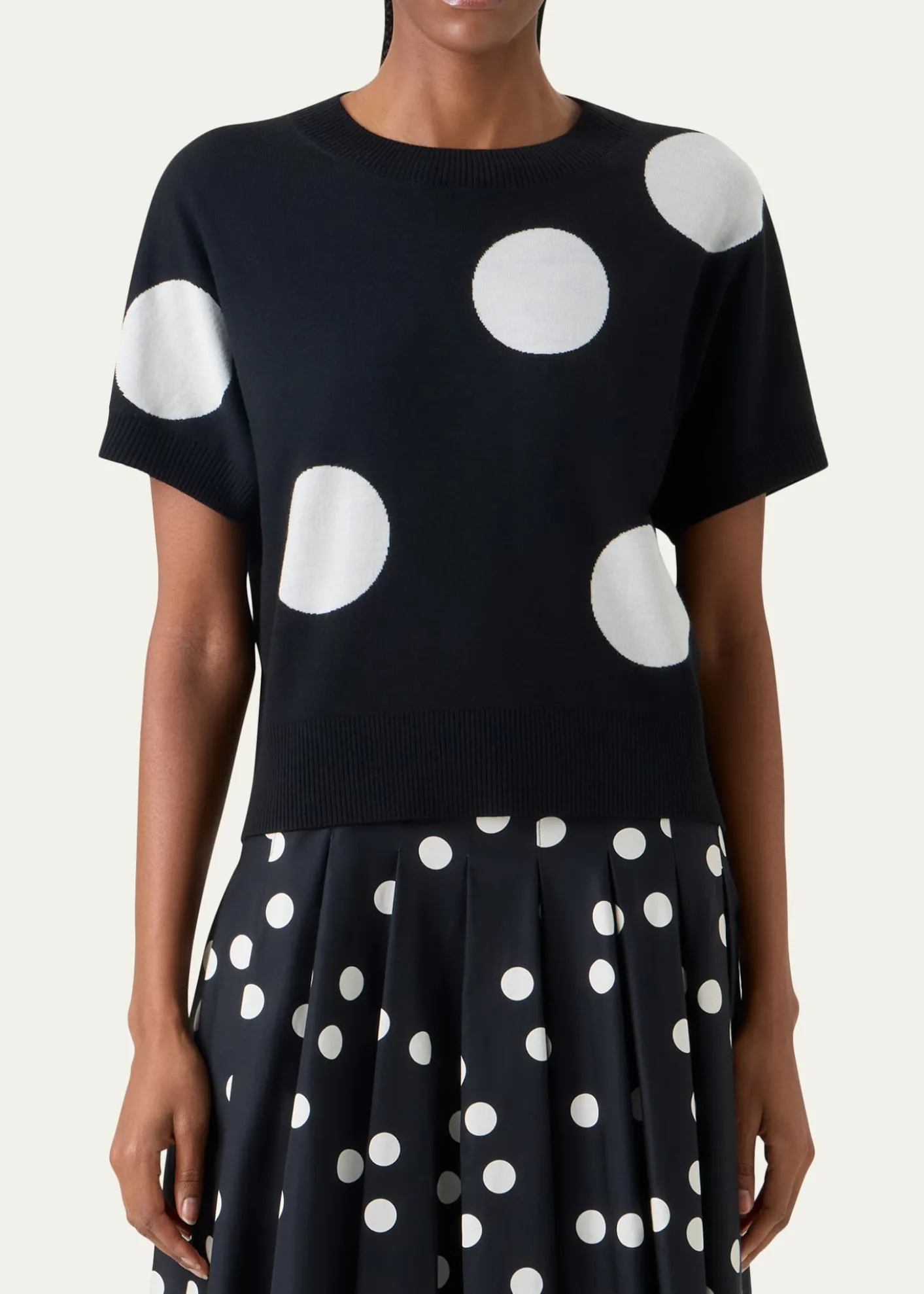 Akris puntoPolka-Dot Merino Wool Short-Sleeve Sweater