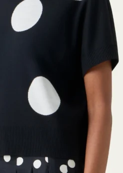 Akris puntoPolka-Dot Merino Wool Short-Sleeve Sweater