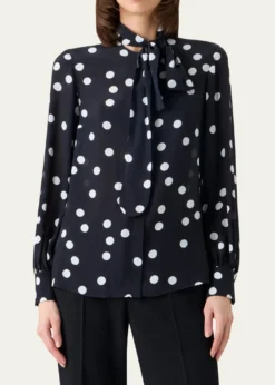 Akris puntoPolka Dot-Print Georgette Neck-Bow Blouse
