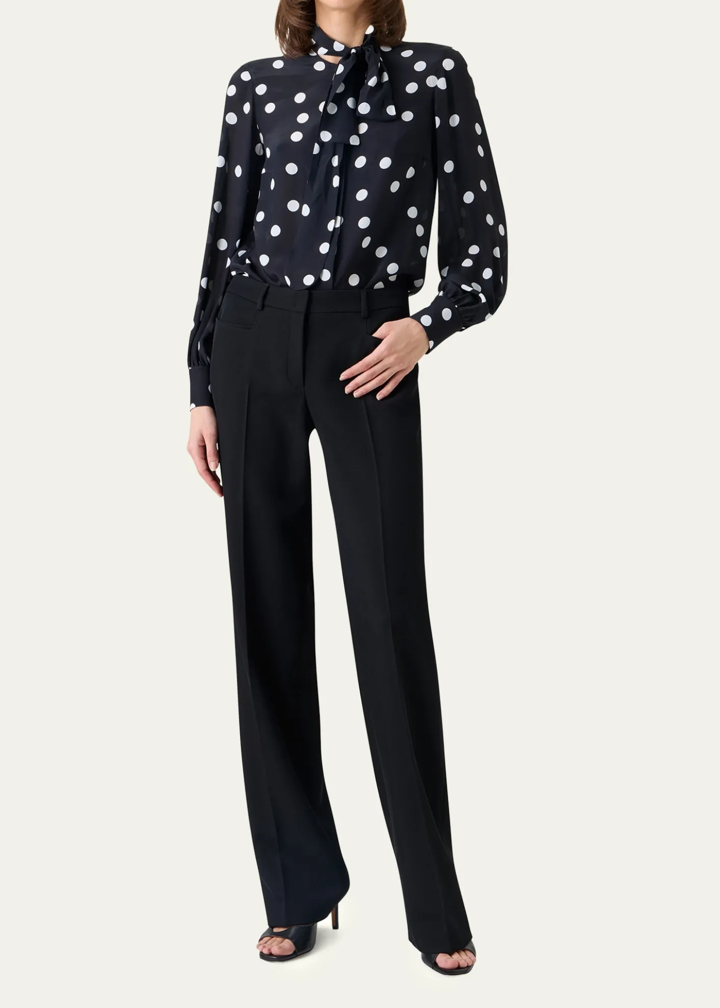 Akris puntoPolka Dot-Print Georgette Neck-Bow Blouse