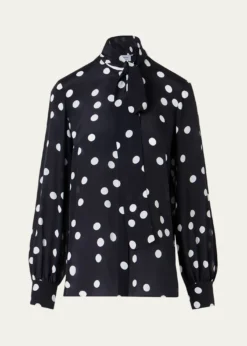 Akris puntoPolka Dot-Print Georgette Neck-Bow Blouse