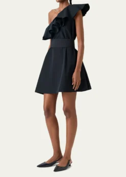 Akris puntoRuffle One-Shoulder Belted Mini Dress