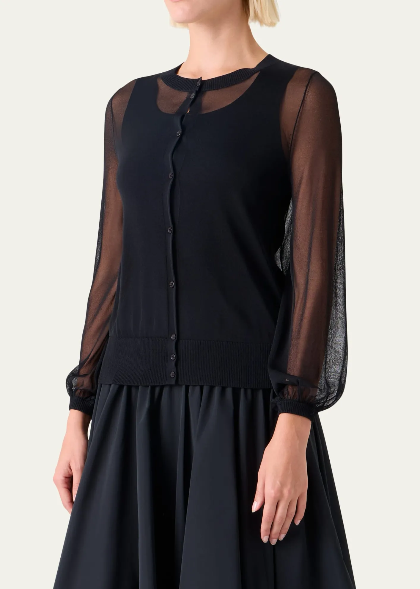 Akris puntoSheer Knit Crewneck Cardigan
