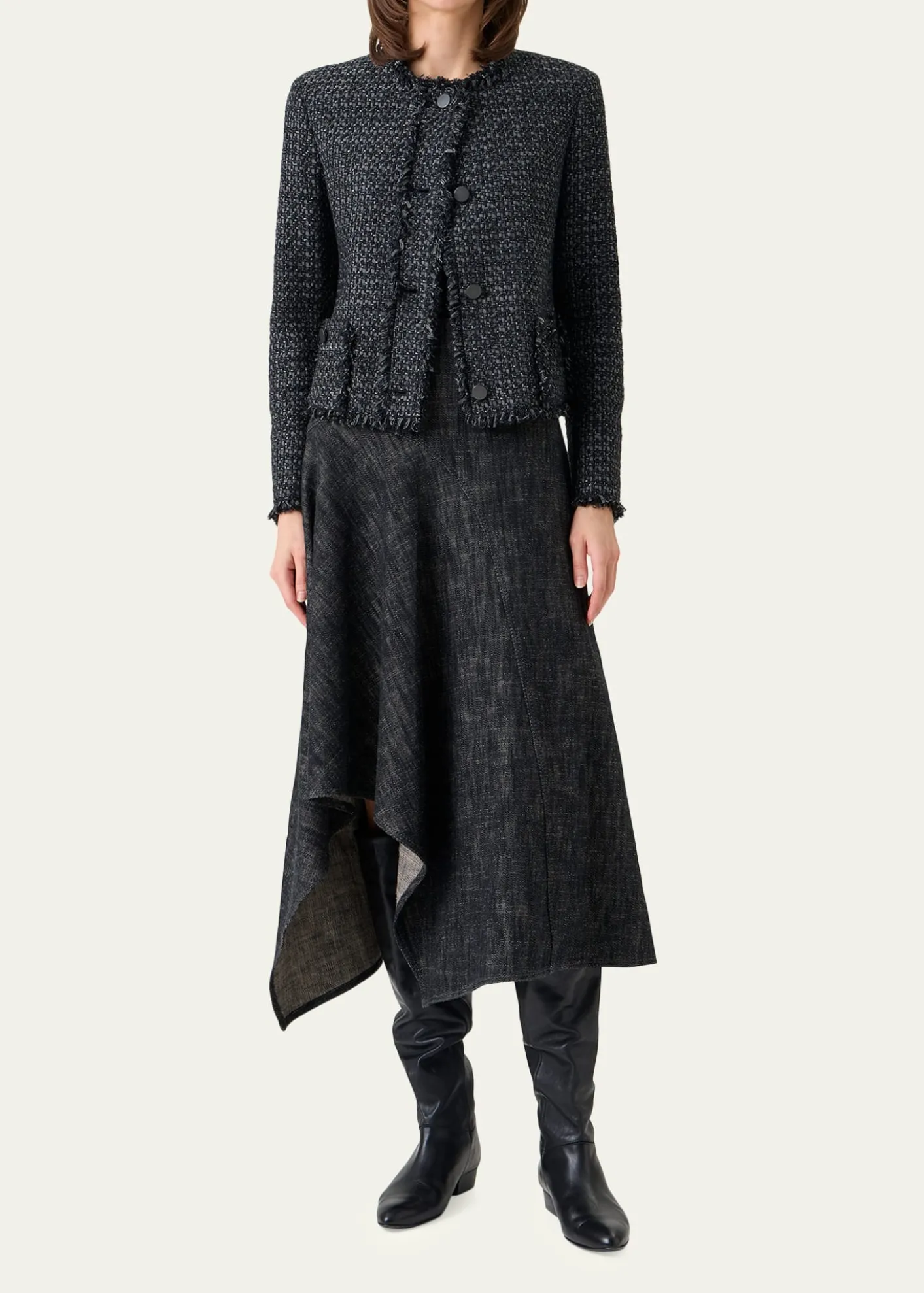 Akris puntoSingle-Breasted Cotton Tweed Collarless Jacket