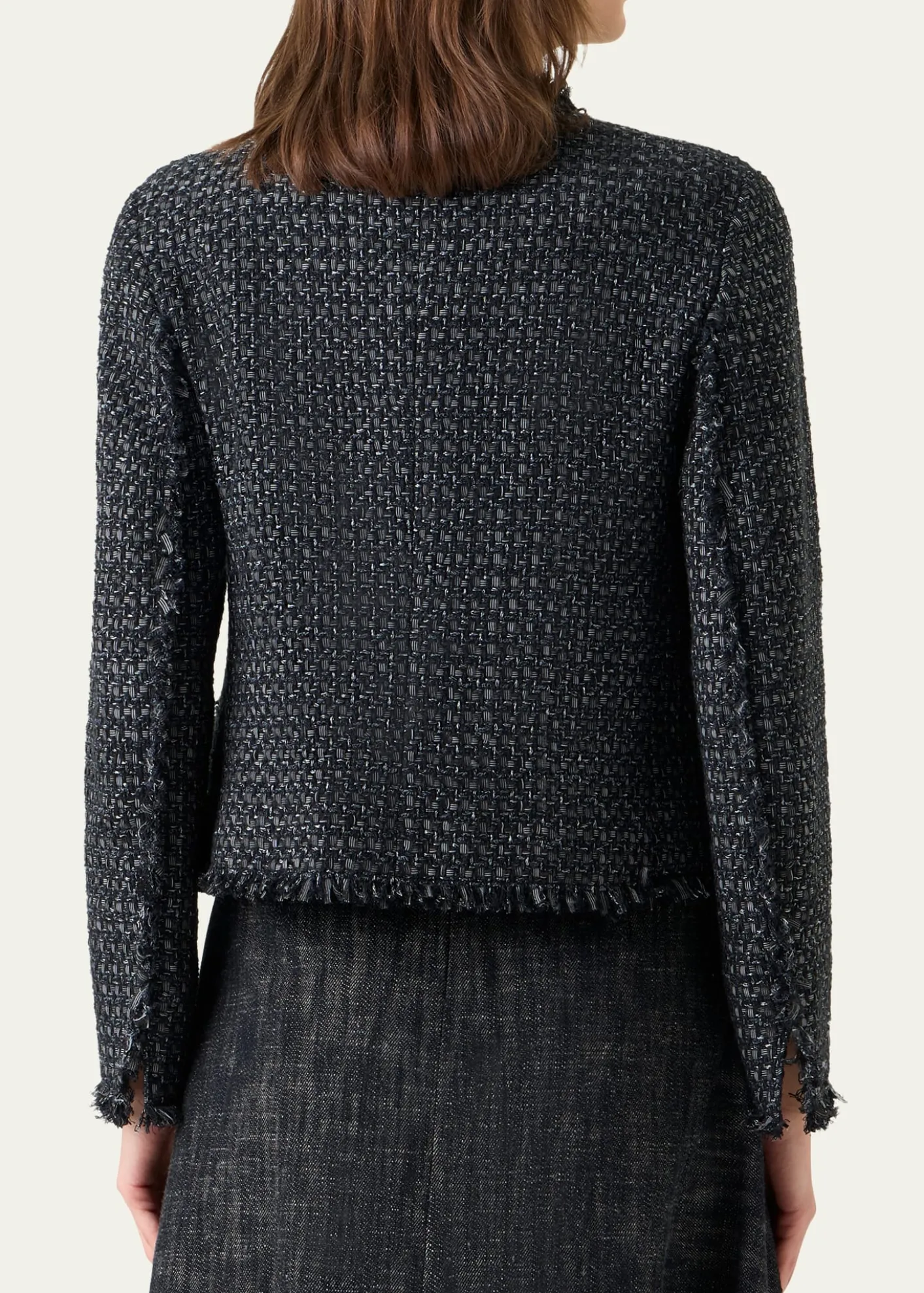 Akris puntoSingle-Breasted Cotton Tweed Collarless Jacket