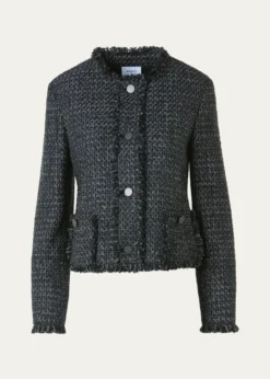 Akris puntoSingle-Breasted Cotton Tweed Collarless Jacket
