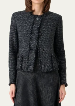Akris puntoSingle-Breasted Cotton Tweed Collarless Jacket
