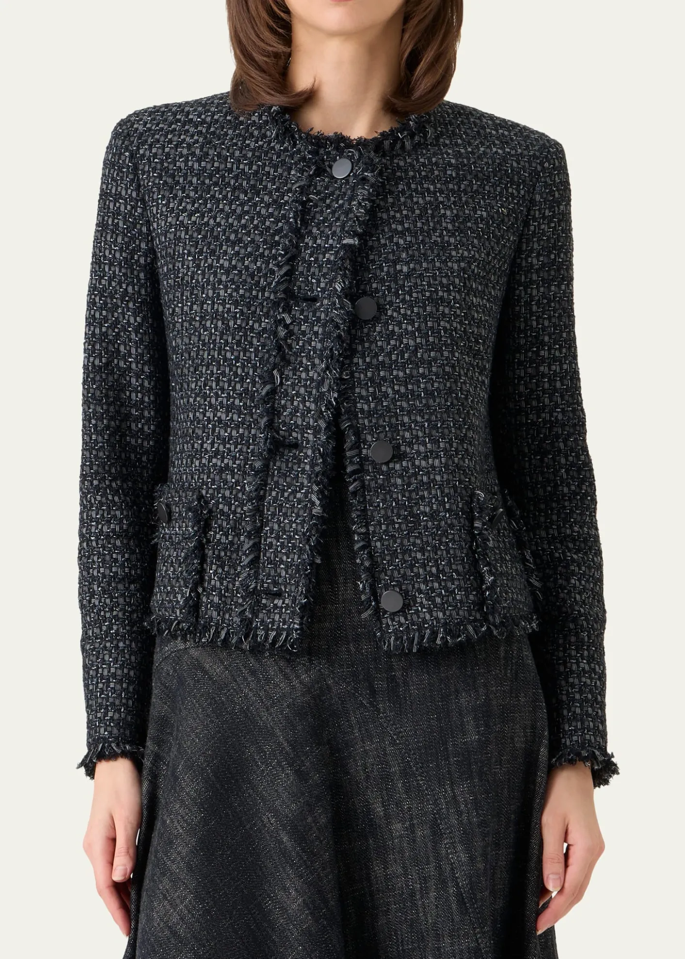 Akris puntoSingle-Breasted Cotton Tweed Collarless Jacket