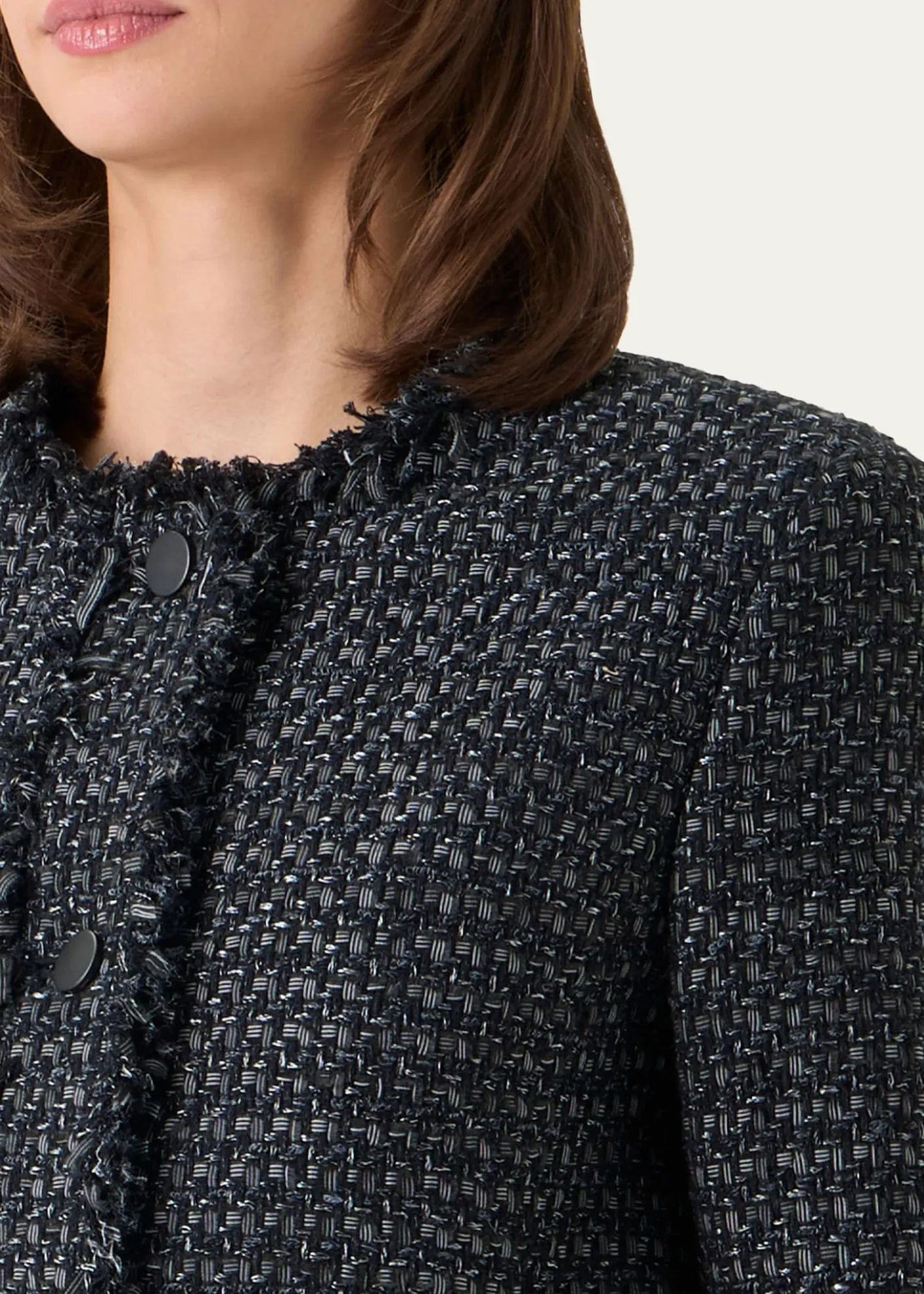 Akris puntoSingle-Breasted Cotton Tweed Collarless Jacket