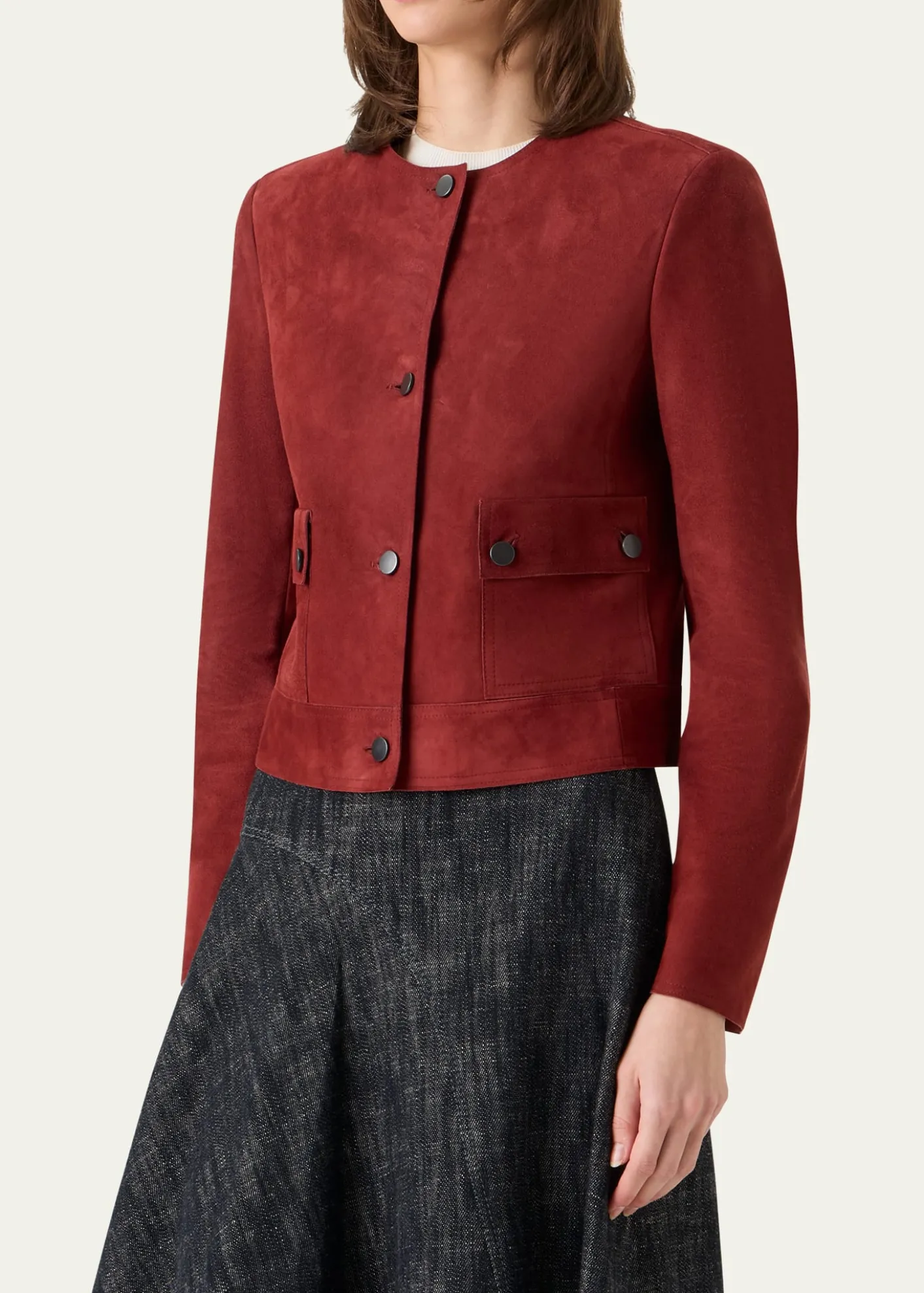 Akris puntoSingle-Breasted Suede Collarless Jacket
