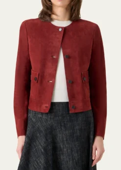 Akris puntoSingle-Breasted Suede Collarless Jacket