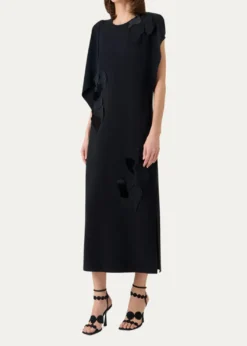 Akris puntoSleeveless Asymmetric Draped Papercut Flower Crepe Midi Dress