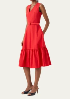 Akris puntoSleeveless Belted Taffeta Midi Dress