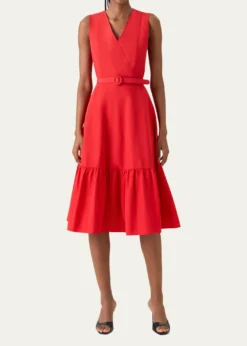 Akris puntoSleeveless Belted Taffeta Midi Dress
