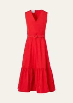Akris puntoSleeveless Belted Taffeta Midi Dress