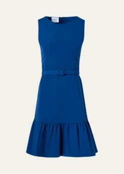 Akris puntoSleeveless Belted Ruffle Knee-Length Dress