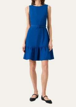 Akris puntoSleeveless Belted Ruffle Knee-Length Dress