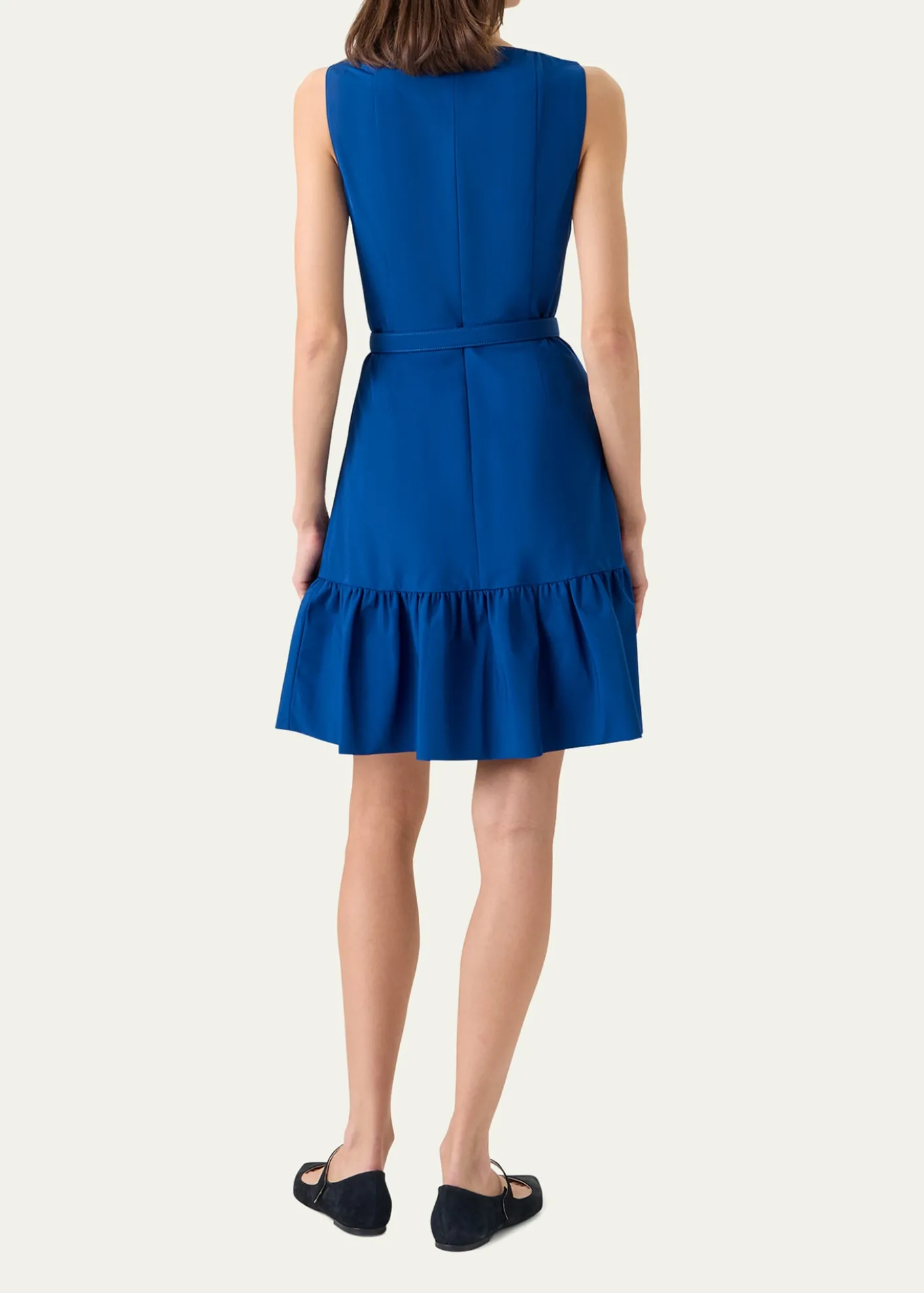 Akris puntoSleeveless Belted Ruffle Knee-Length Dress
