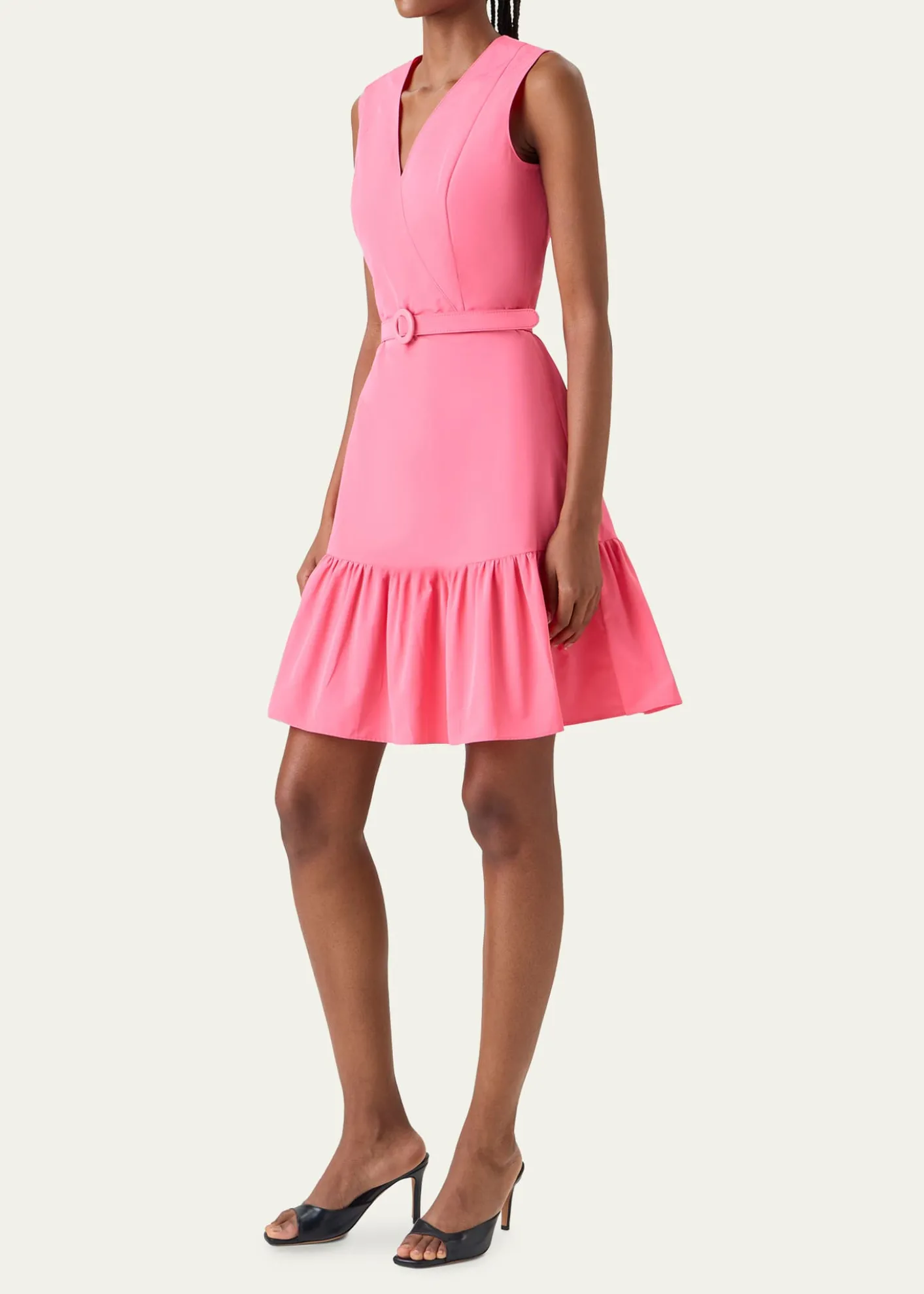 Akris puntoSleeveless Belted Ruffle Knee-Length Dress