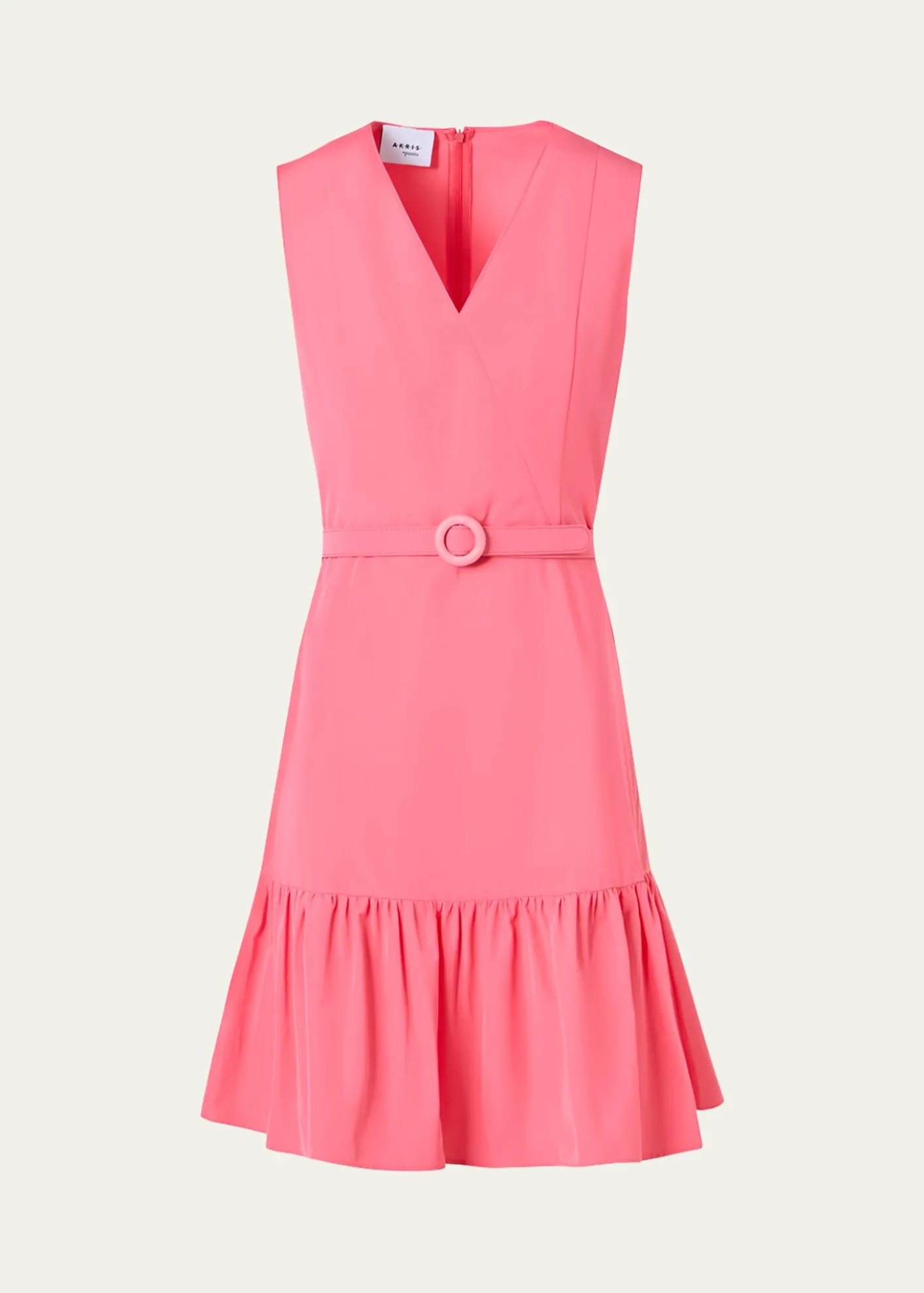 Akris puntoSleeveless Belted Ruffle Knee-Length Dress