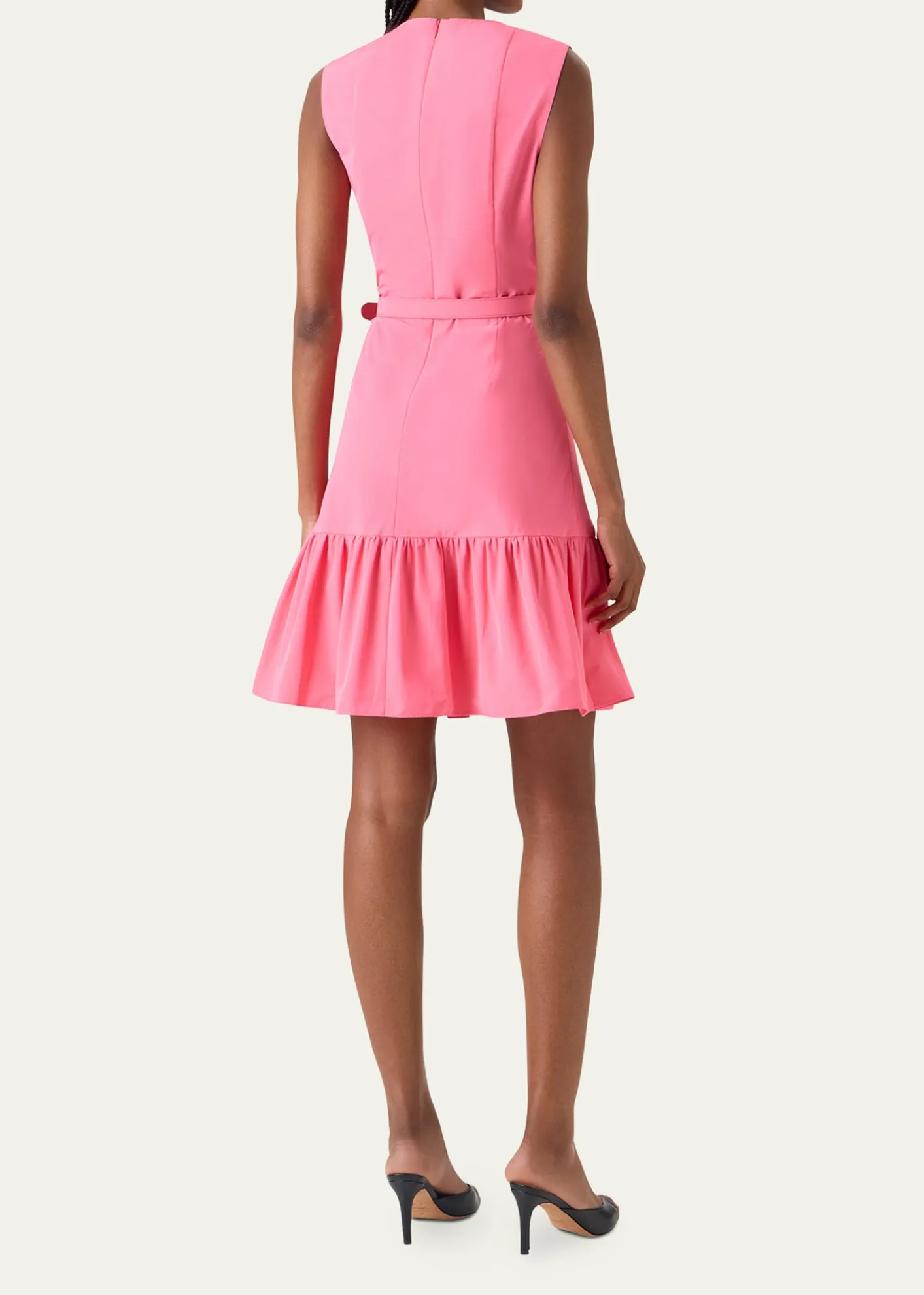 Akris puntoSleeveless Belted Ruffle Knee-Length Dress