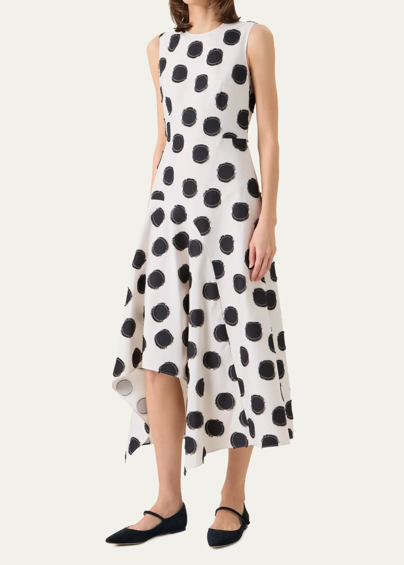 Akris puntoSleeveless Fringed Polka-Dot Jacquard Midi Dress