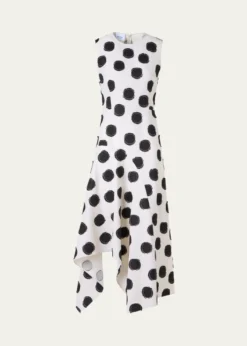 Akris puntoSleeveless Fringed Polka-Dot Jacquard Midi Dress