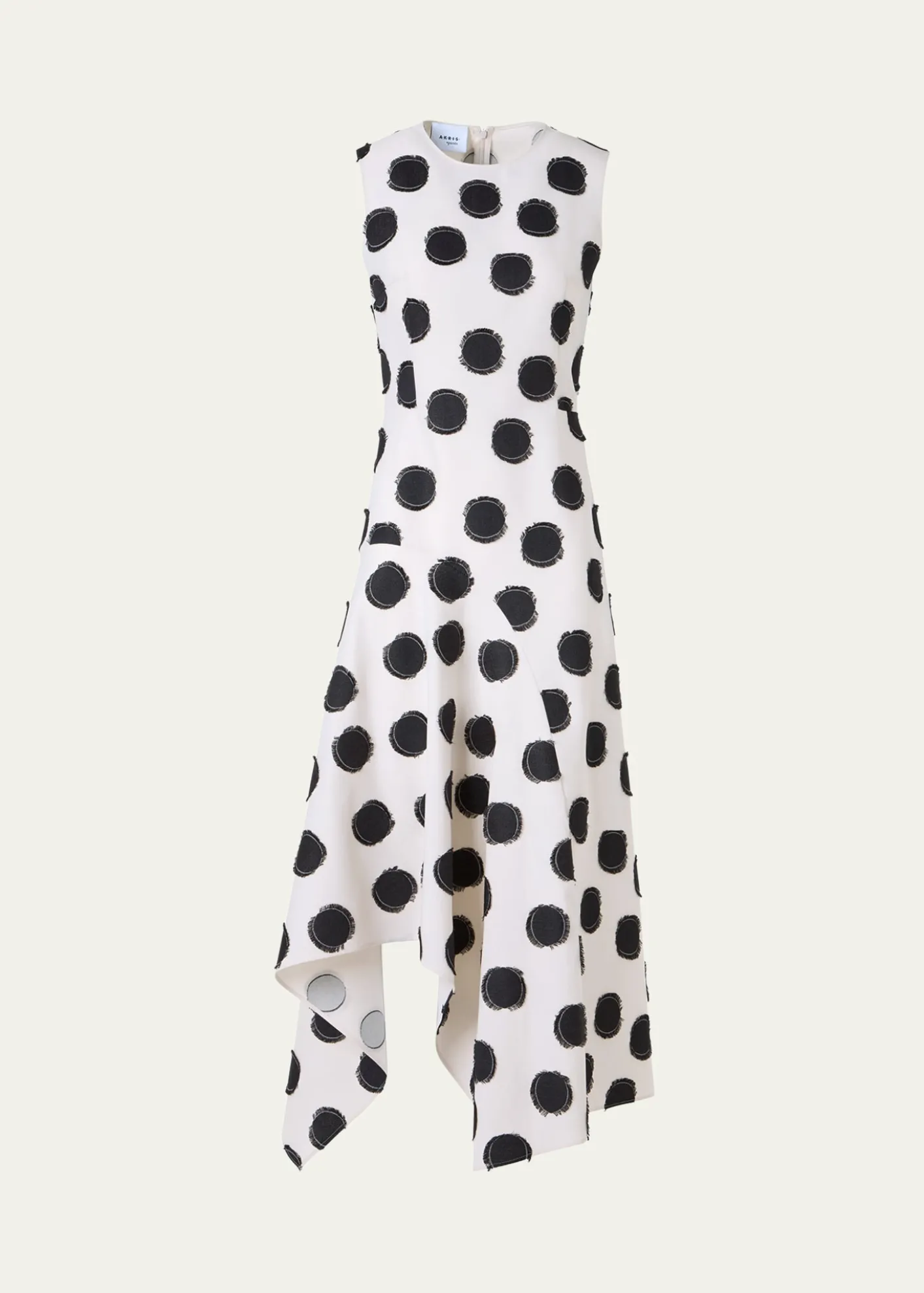 Akris puntoSleeveless Fringed Polka-Dot Jacquard Midi Dress