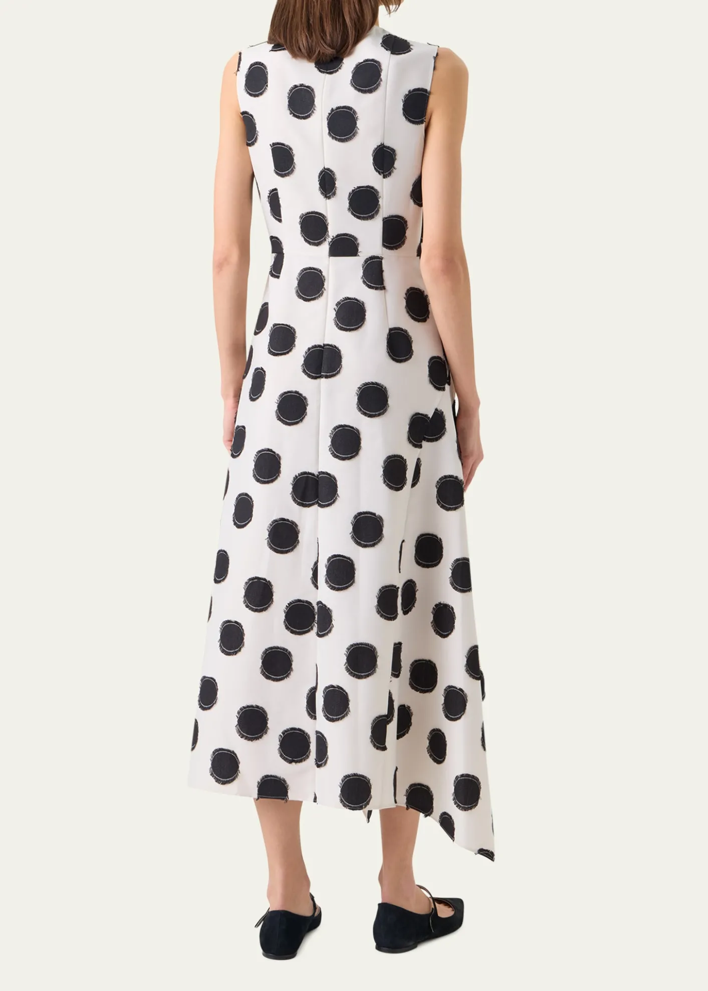 Akris puntoSleeveless Fringed Polka-Dot Jacquard Midi Dress