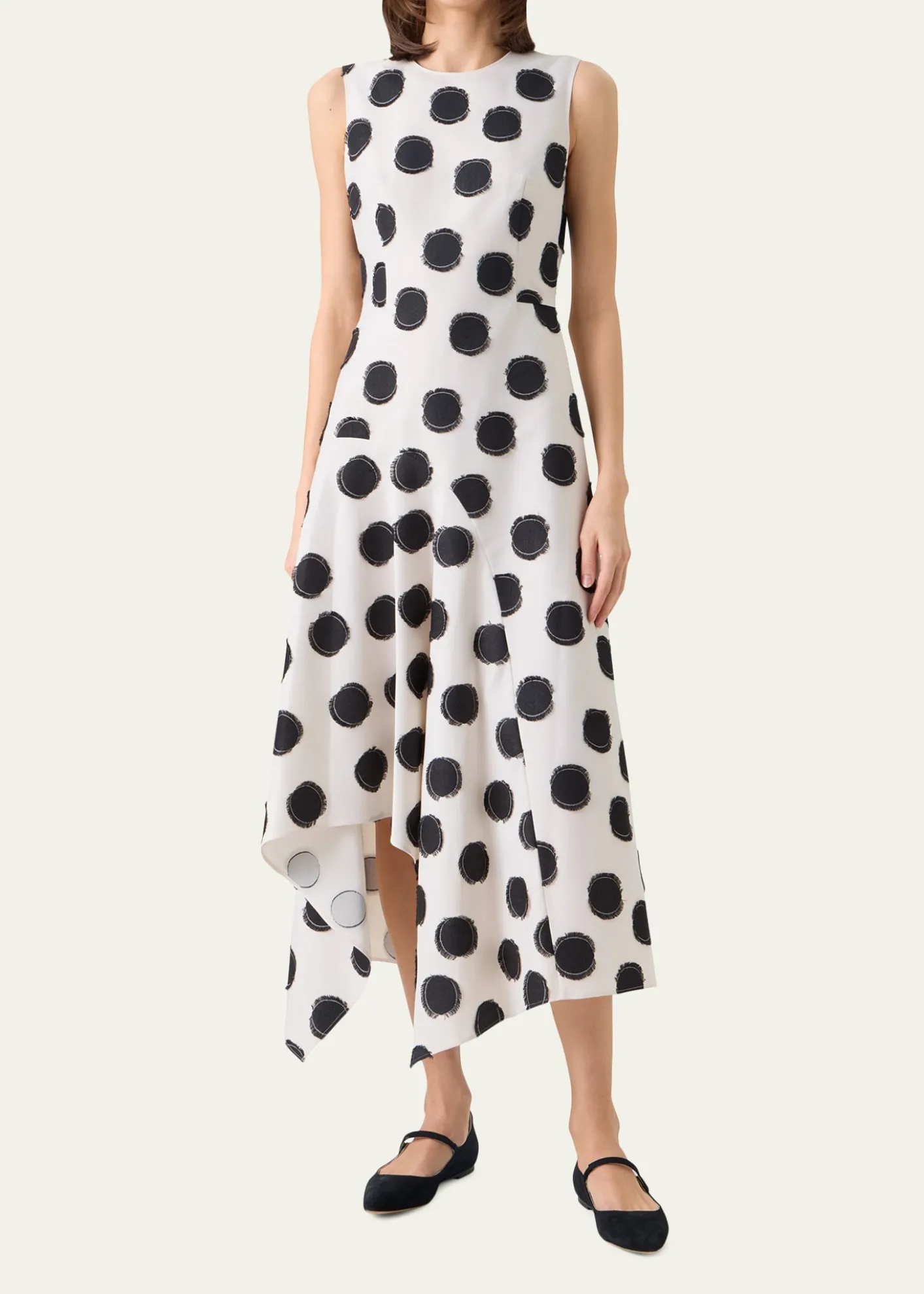 Akris puntoSleeveless Fringed Polka-Dot Jacquard Midi Dress