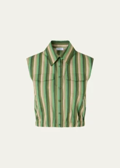 Akris puntoSleeveless Parasol Striped Cotton Poplin Crop Shirt