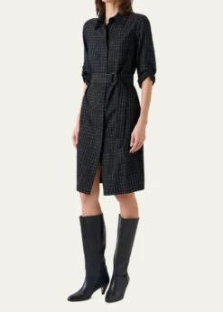 Akris puntoSquared Grid Belted Shirtdress