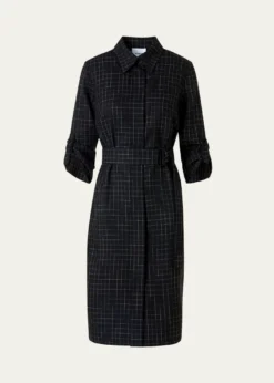 Akris puntoSquared Grid Belted Shirtdress
