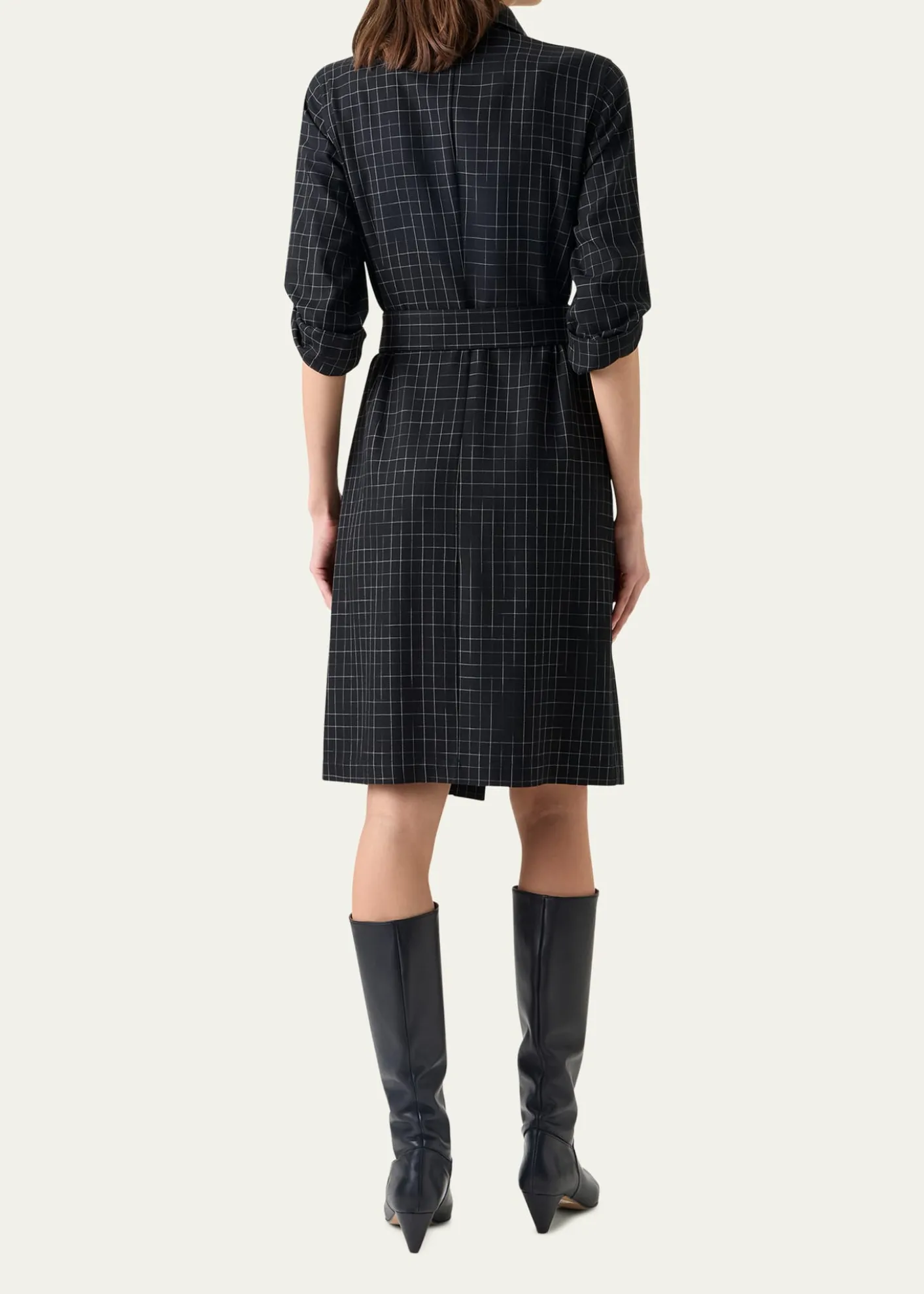 Akris puntoSquared Grid Belted Shirtdress