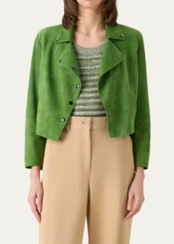 Akris puntoSuede Crop Moto Jacket