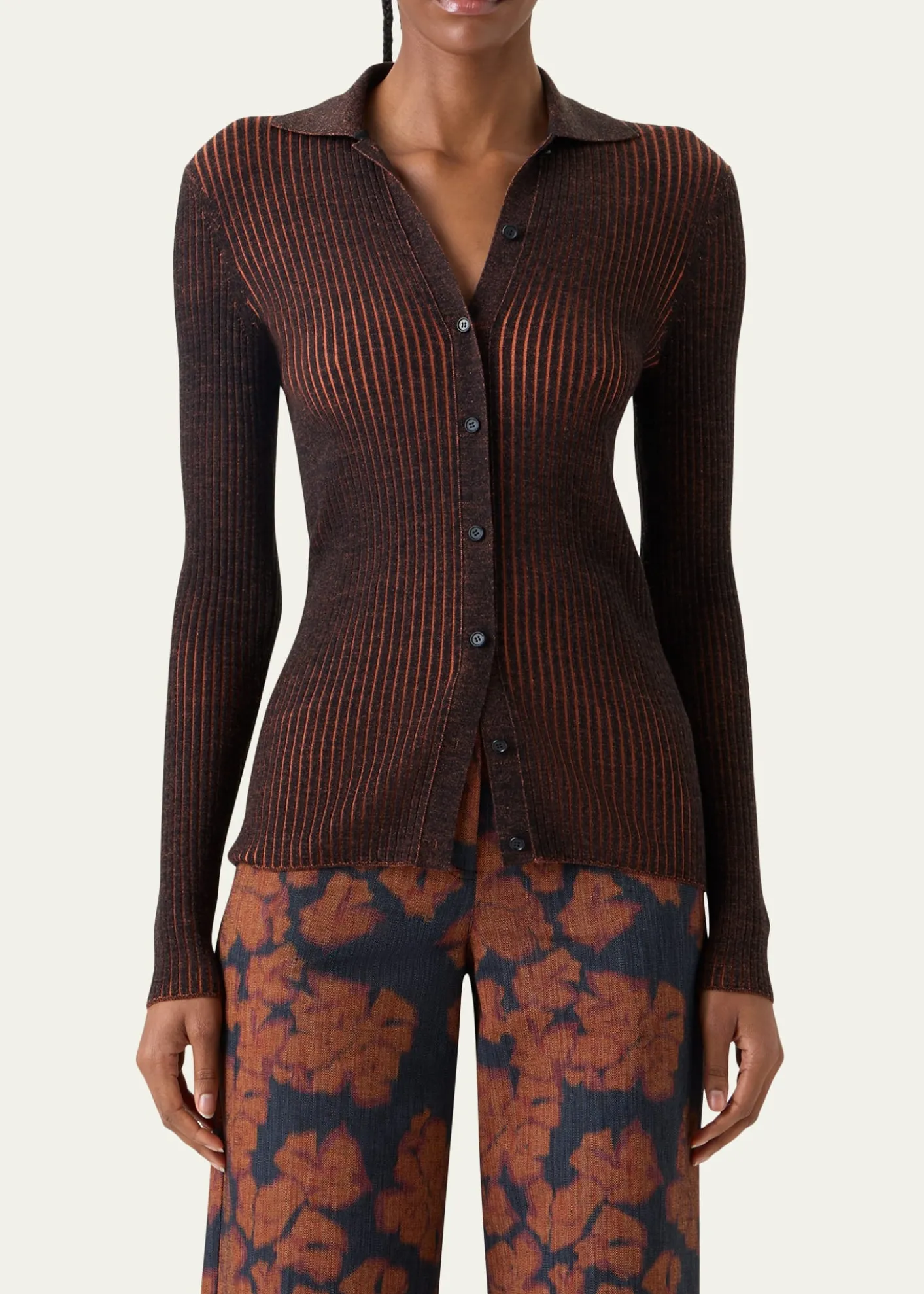 Akris puntoTwo-Tone Ribbed Merino Cardigan