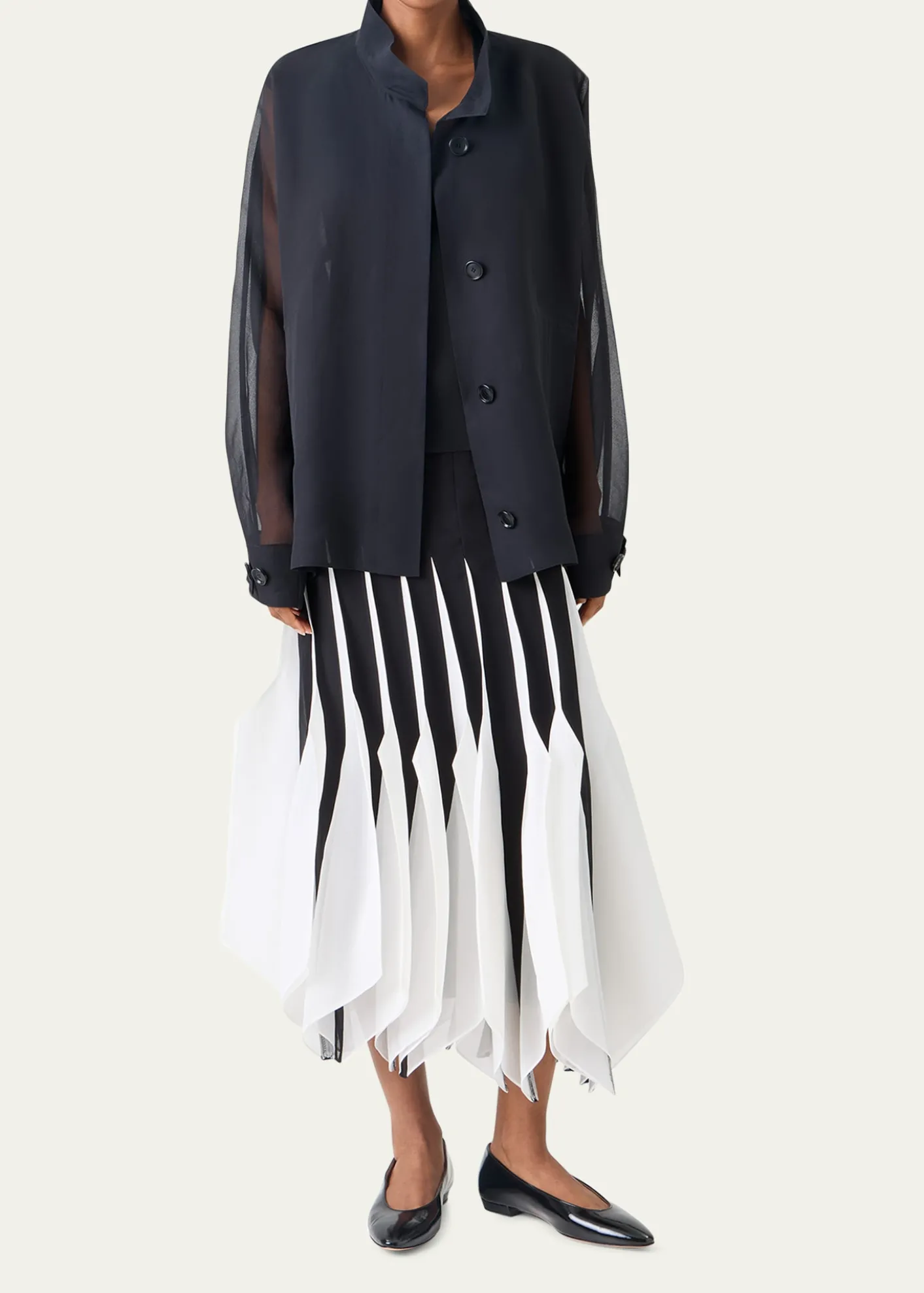 AkrisRibbon Inset Panama Silk Organza Midi Skirt