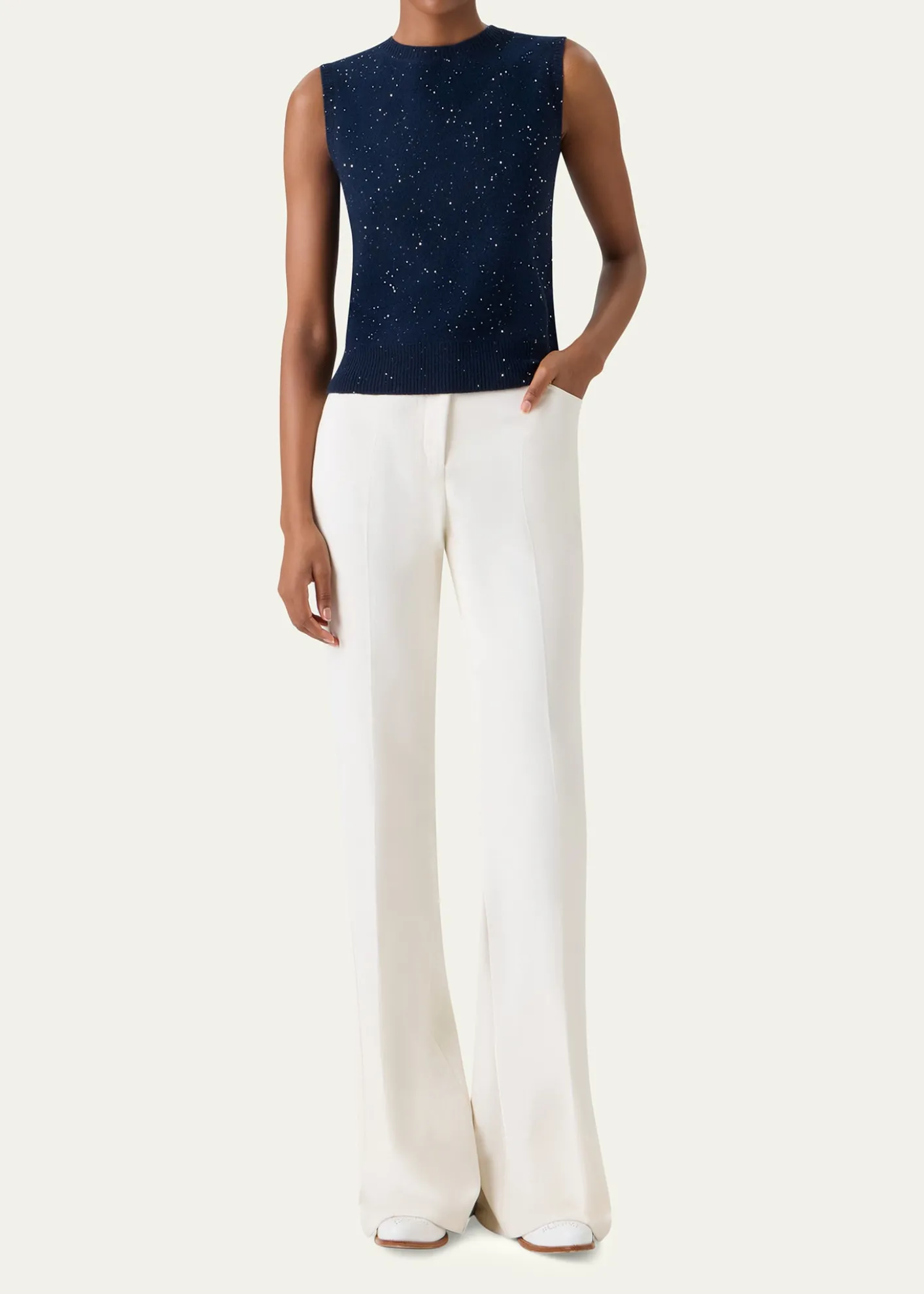 AkrisSequined Wool-Cashmere Sleeveless Sweater