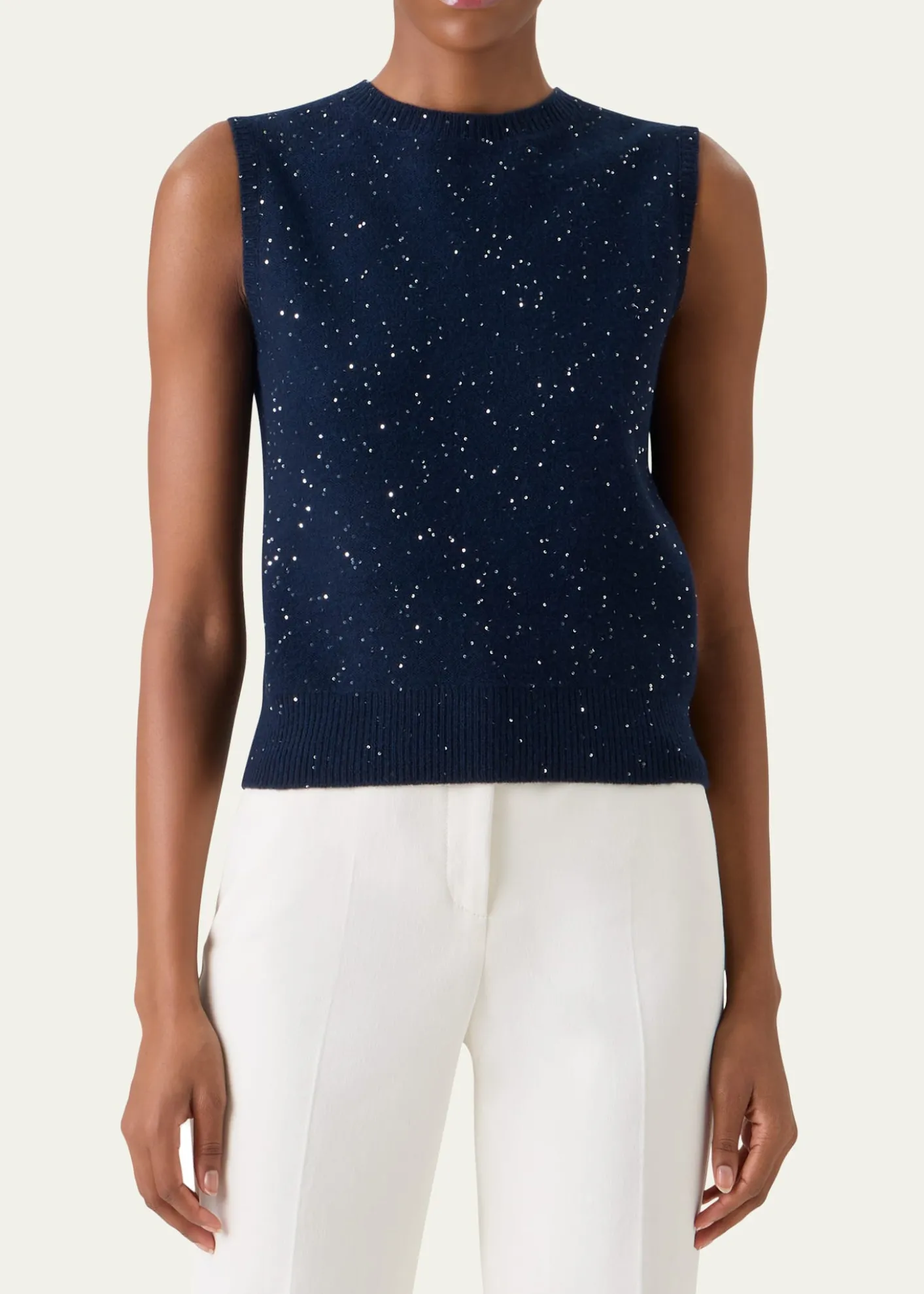 AkrisSequined Wool-Cashmere Sleeveless Sweater