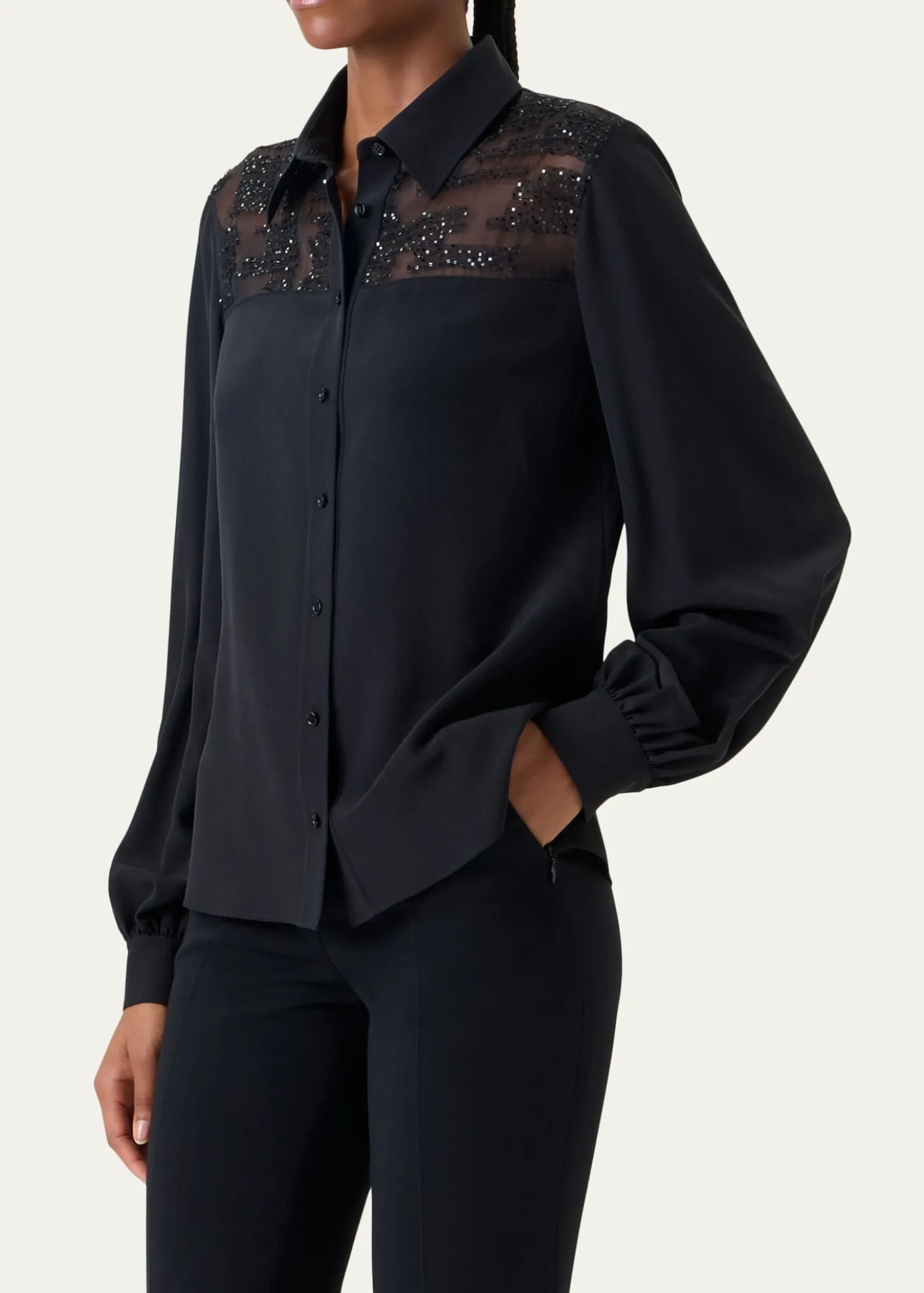 AkrisSequin Embellished Silk Crepe Blouse