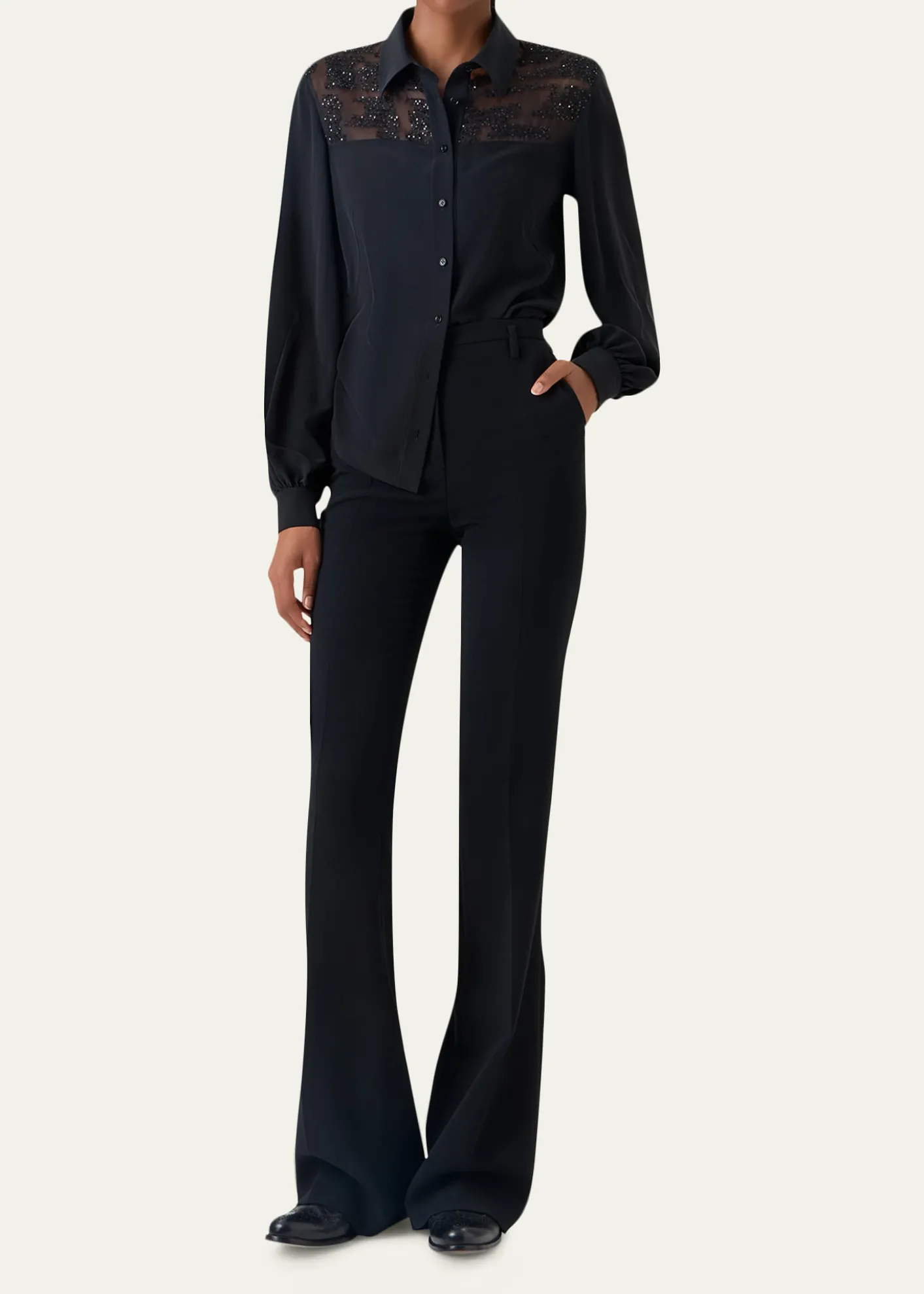 AkrisSequin Embellished Silk Crepe Blouse