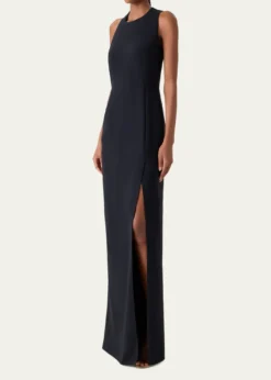 AkrisSleeveless Back-Cutout Wool Slit Gown