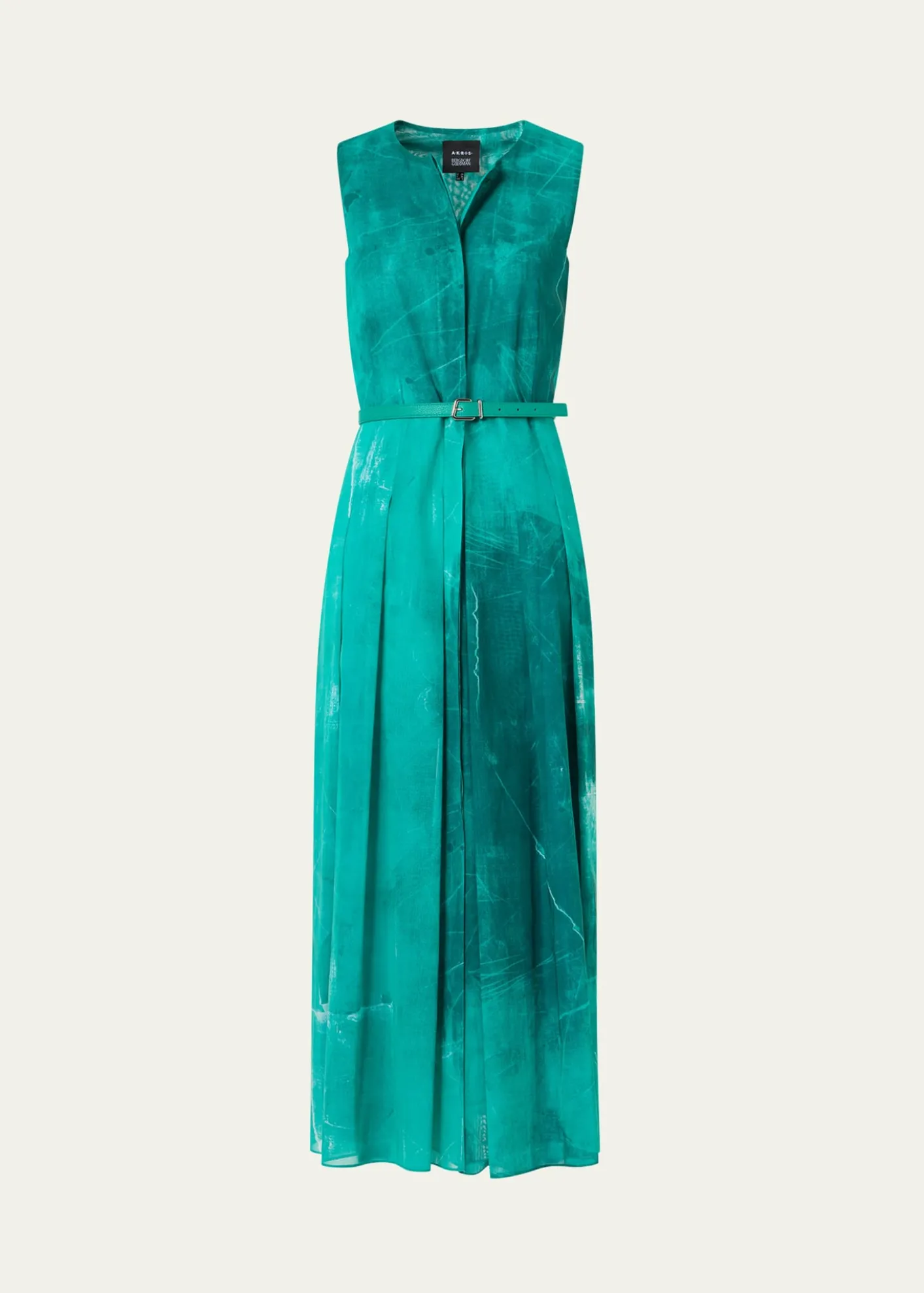 AkrisSleeveless Cotton Voile Belted Midi Dress