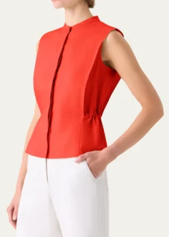 AkrisSleeveless Linen Button-Front Blouse