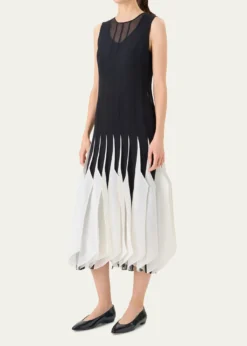 AkrisSleeveless Panama Silk Organza Seamed Midi Dress